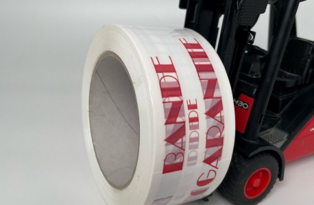 Adhésif PP imprimé 50mm x 100ml "Bande de garantie" rouge/blanc